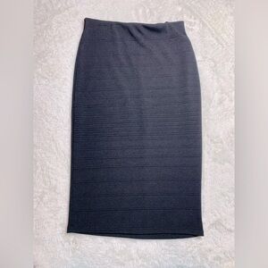 Hot Gal Black Ribbed Midi Pencil Skirt